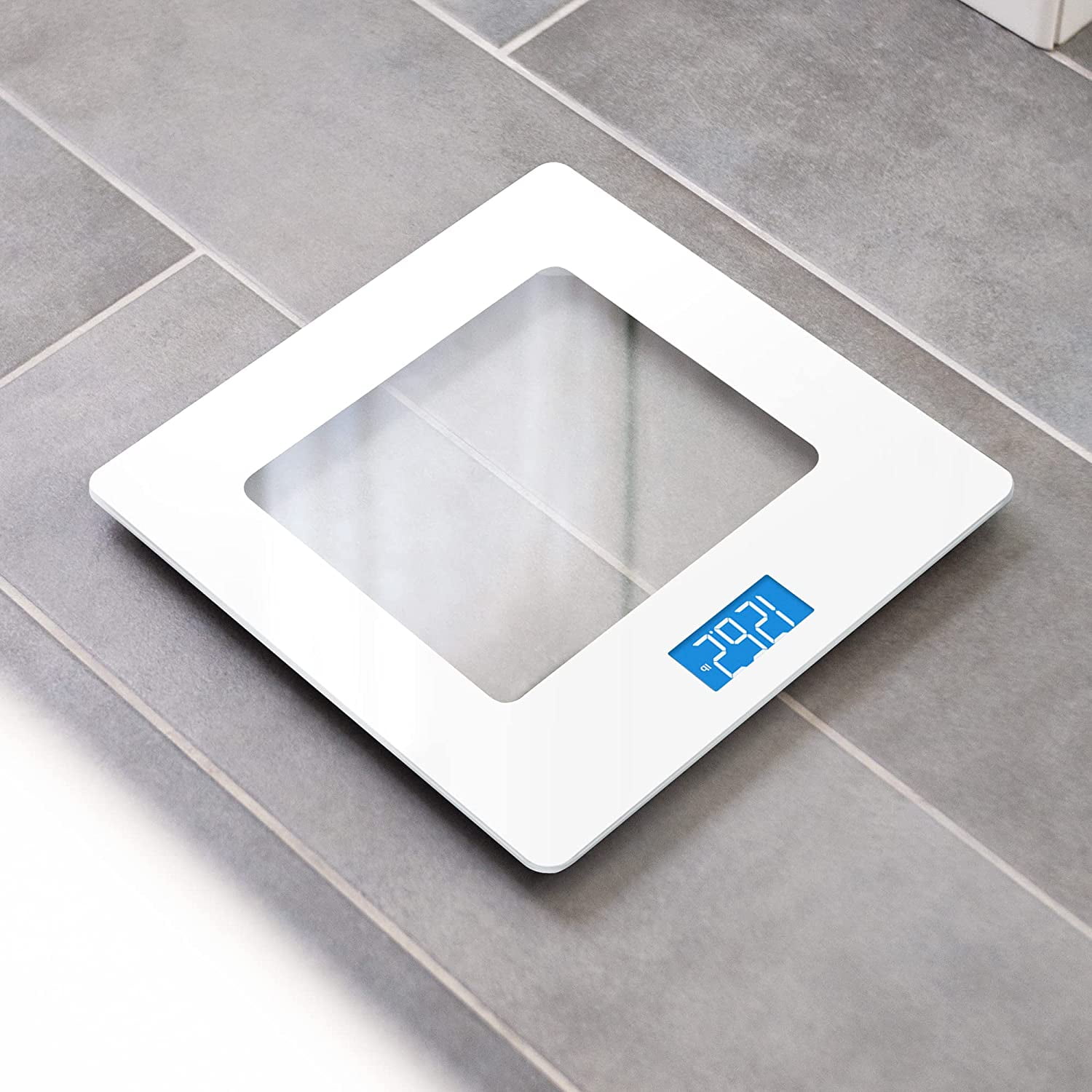 Greater Goods Digital Bathroom Scale – High-Precision, Non-Slip, Scratch-Resistant, Tempered Glass, Easy-Read Display, 400 lb Capacity, White