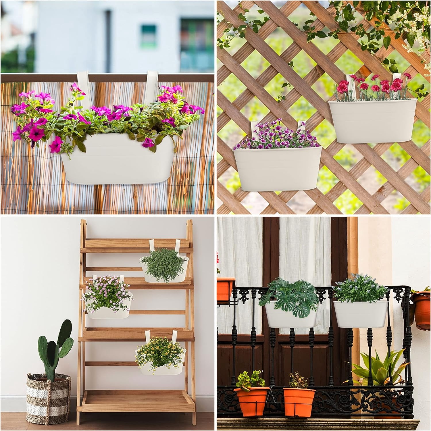 3 Pack Metal Hanging Flower Pots,Bexikou Metal Iron Plant Pot, Garden Pots Balcony Planters,Metal Bucket Flower Holders Wall Hanging Decor Pot with Detachable Hooks for Railing Fence Balcony
