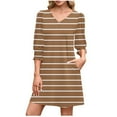 thumbnail image 2 of Qulqfy Yellow Women's Dresses 3/4 Sleeve Casual Mini Striped Short V Neck Tunic Dresses Winter Dresses for Women 2025 M, 2 of 7