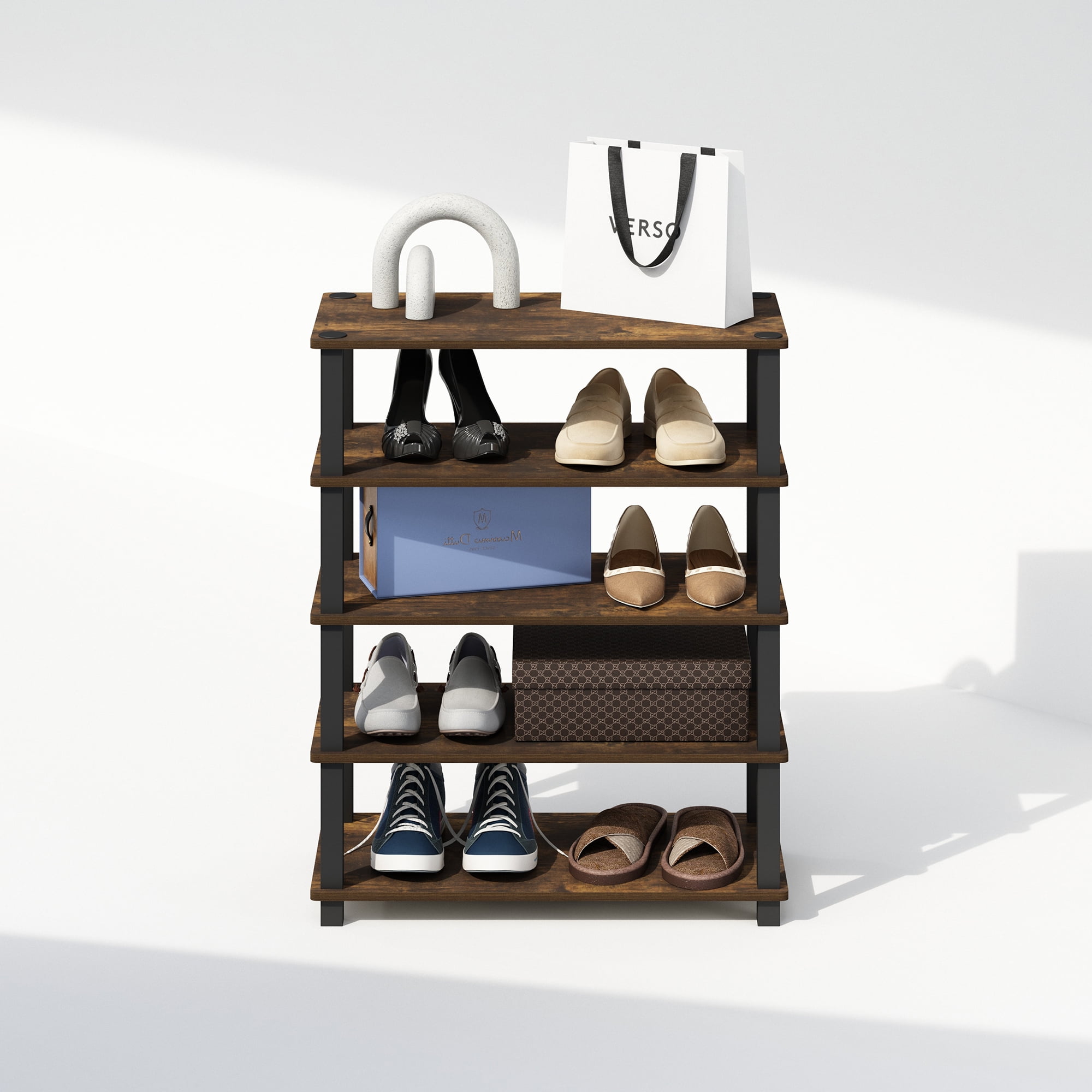 Furinno TURN-S-TUBE 3-Tier Stackable Shoe Rack in Amber Pine Set of 2