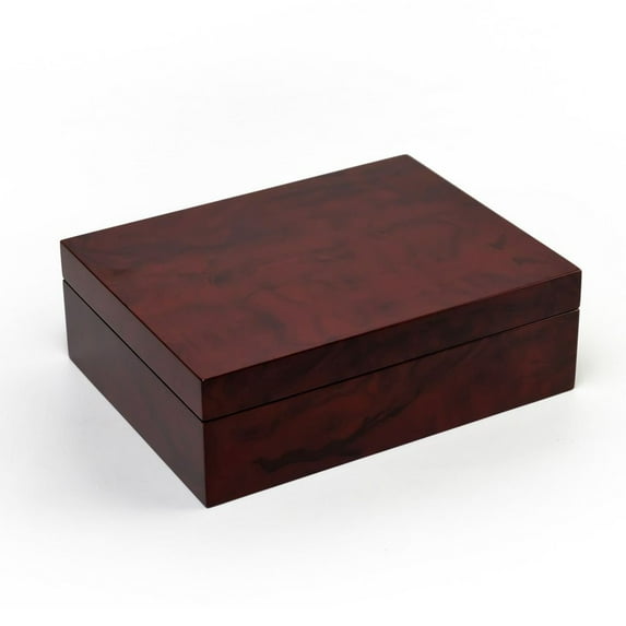 Contemporary 18 Note Hi Gloss Burl Wood Finish Jewelry Box - Over 400 Song Choices - It's A Small World After All