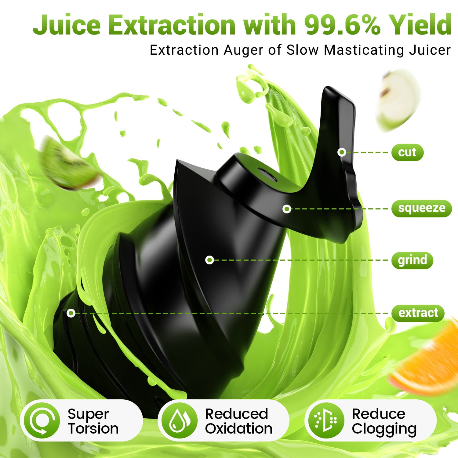 TINANA Cold Press Juicer Machine, 5.4 In Wide Feed Chute, Up to 450W Professional Slow Masticating Juicer for Whole Vegetables & Fruits, Batch Juicing, Reverse Function to Clear Blockages, MP-802T