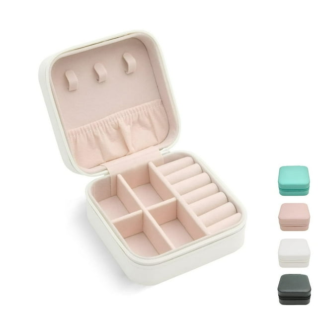 Mini Jewelry Travel Case Small Portable Organizer Portable Display Storage Box For Rings Earrings Necklaces Gifts White