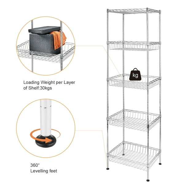 5 Tier Wire Shelving Unit Metal Storage Rack Adjustable Shelves