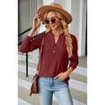 thumbnail image 3 of Anbech Vneck Women Solid Color Shirt Buttons Long Sleeve Blouse Casual Fashion Tops, 3 of 8