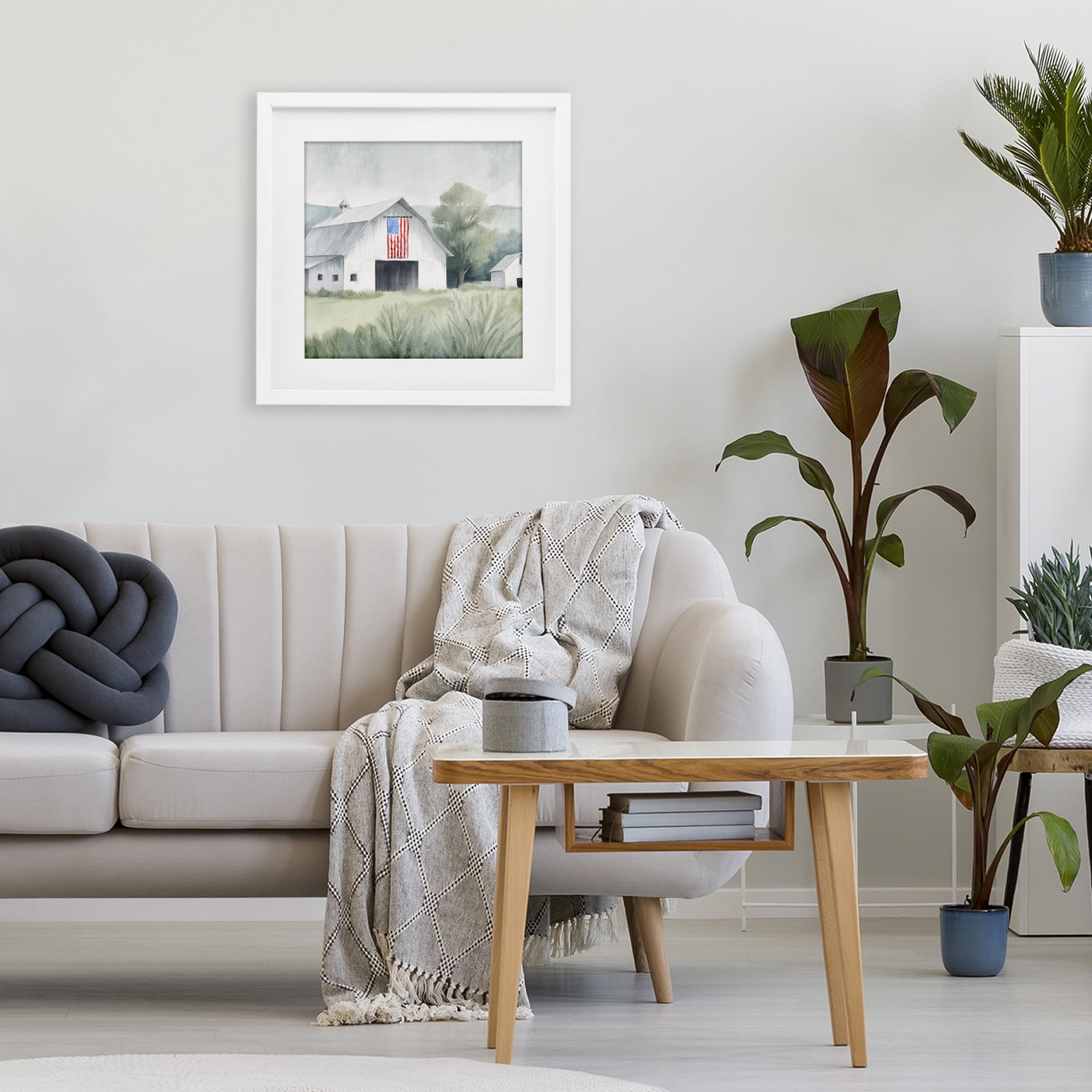 Stupell Industries Home USA Flag Barn White Framed Print Under Glass, design by Kim Allen