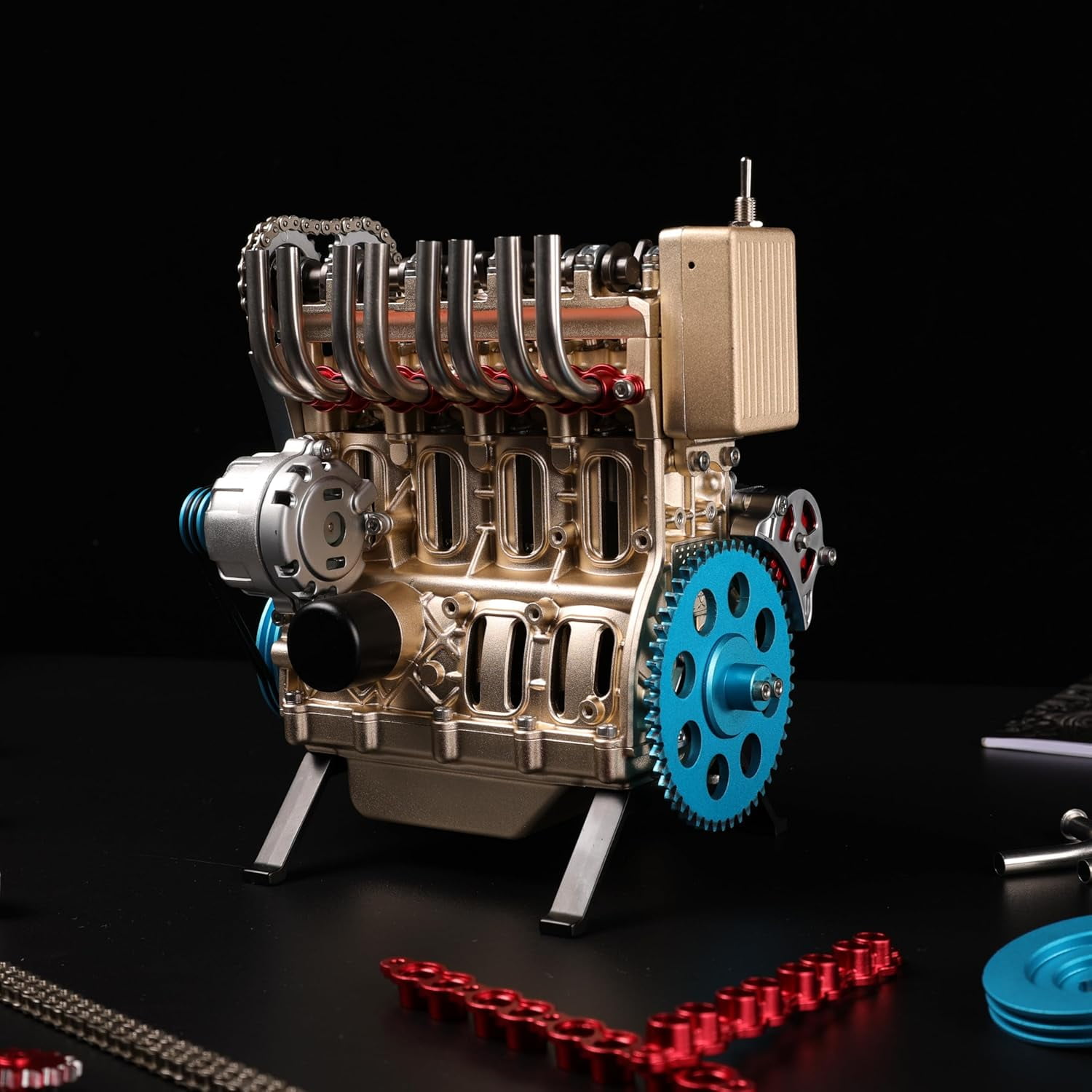 TECHING v4 Engine Model kit Full Metal Model Engine Assembly Kit Kids Run Adults 350+Pcs Assembly time 4 Hours DIY Toy Gift