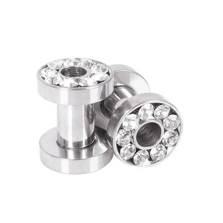 Ayyufe 1Pair Rhinestone Stainless Piercing Ear Tunnels Plugs