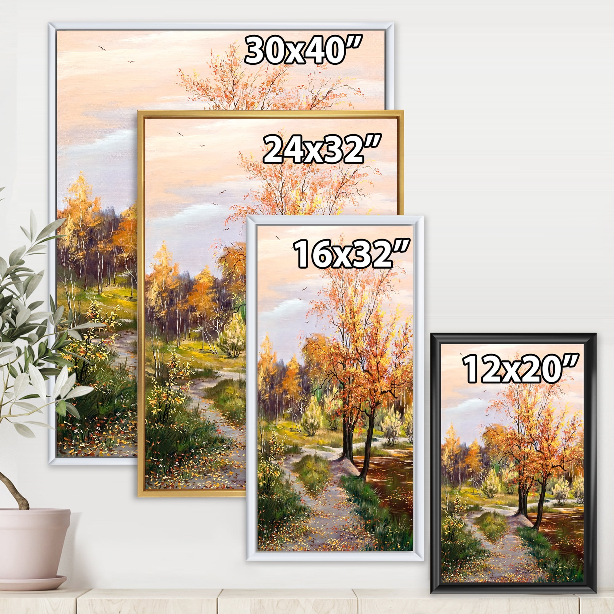 Designart 'The Orange Woods Along River' Country Framed Canvas Wall Art Print