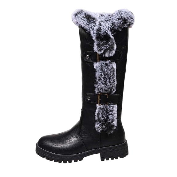 Knee High Boots Women Chunky Heel Round Toe Insulated Thick Booties 2025 Trendy Mid Calf Pull On Casual Warm Snow Boots