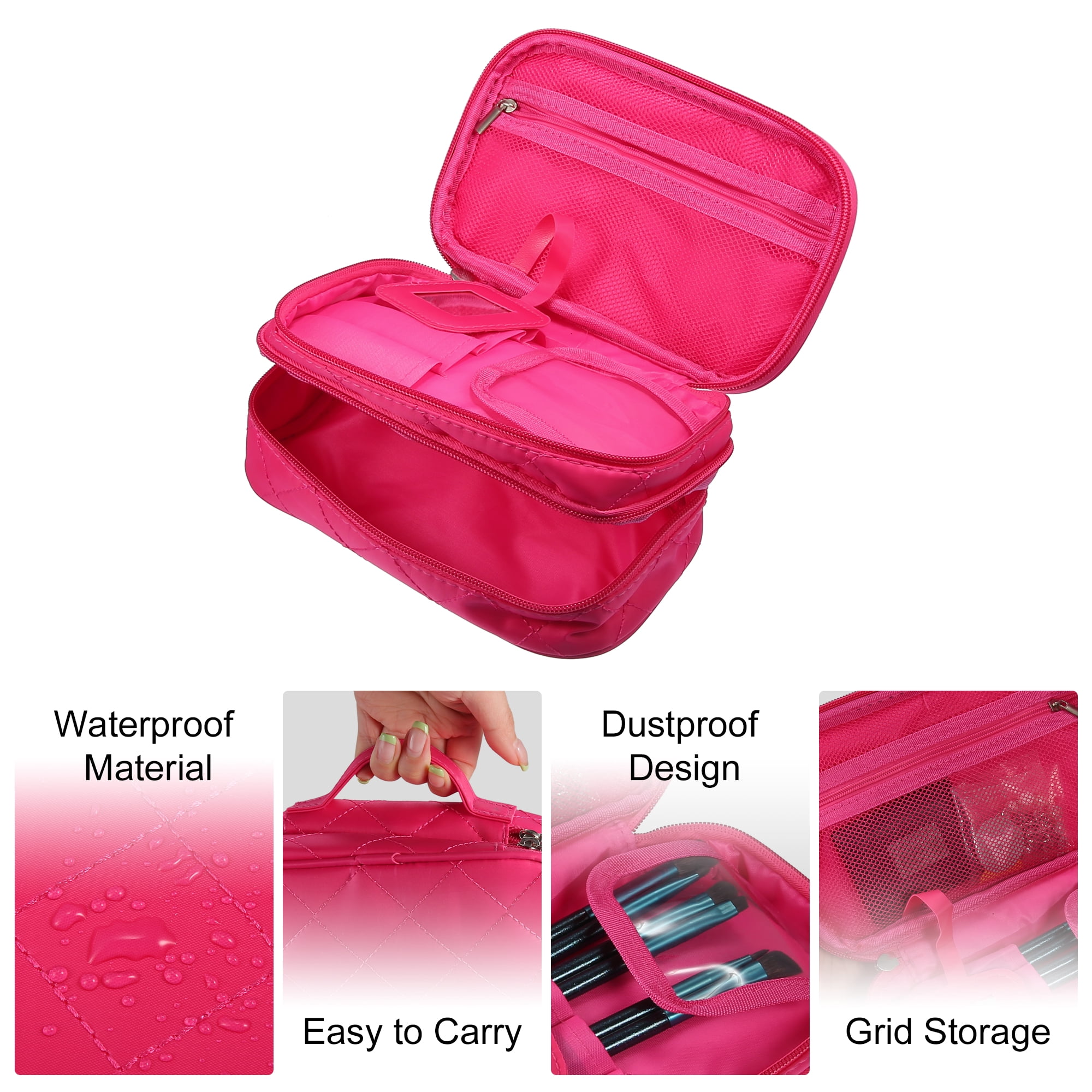 Unique Bargains Floral Makeup Bag Zipper Flower Cosmetic Pouch Rose Red