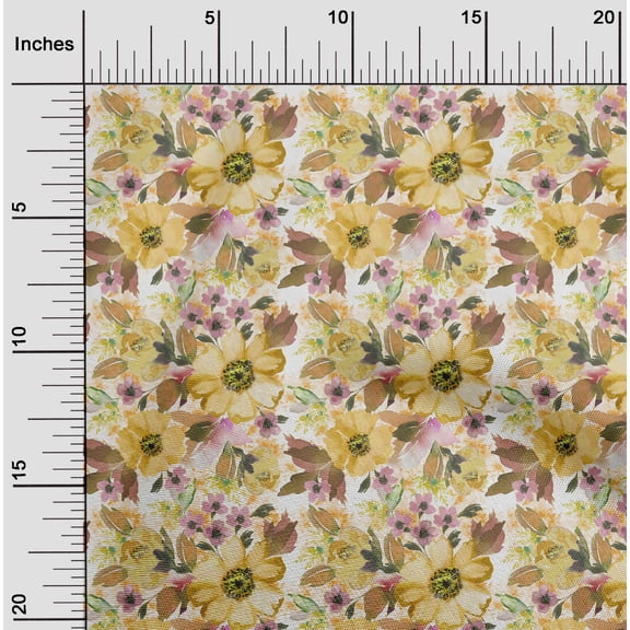 oneOone Viscose Chiffon Fabric Watercolor Leaves & Flower Floral Print Sewing Fabric BTY 42 Inch Wide