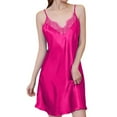 thumbnail image 2 of Antinious Womens Nightdress Solid Slim Deep V-Neck Sleeveless Satin Mid-Length Sleep Dress,Holiday!Nightgowns for Women,Women Pajama Dress,Hot Pink,S, 2 of 5