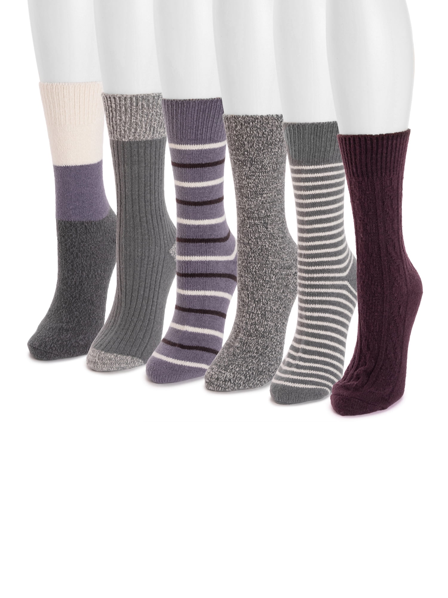 Muk Luks Women's Crew Boot Socks, 6-Pack, Fits Shoe Sizes: 6-10
