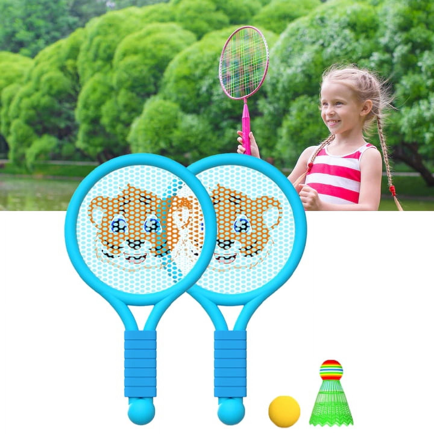Fun Racket Toy for 3-7 Year Old Boys & Girls - Indoor/Outdoor Play Lightweight Blue Tiger Badminton Set for Kids