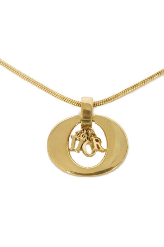 Pre-Owned Christian Dior Dior necklace with oval logo pendant and GP charm on a snake chain in...