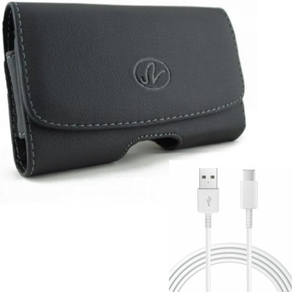 Type-C 10ft USB-C Cable w Leather Case Belt Clip for Samsung Galaxy A53 5G,A33 5G Phones - Charger Cord Power Wire USB, Swivel Holster Loops Cover