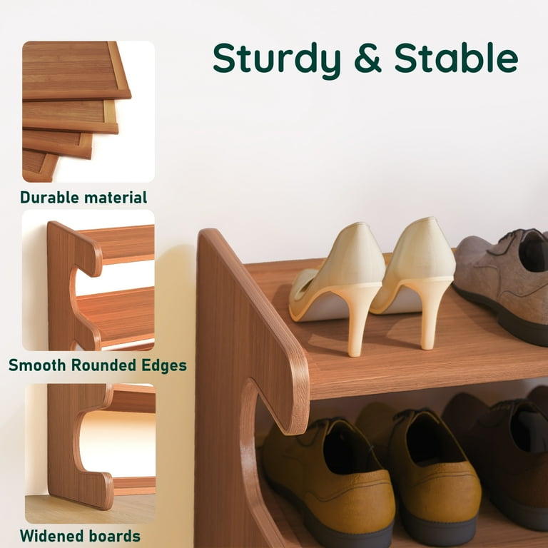 Mehoom Bamboo Shoe Rack Organizer, 4 Tier, Holds 16 Pairs, Brown