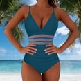 thumbnail image 6 of Maqroz Women's One Piece Swimsuit Tummy Control Deep V Neck Bathing Suit Mesh Stripes Monokini Swimwear Beach Pool Party Trendy Summer Beachwear, 6 of 9