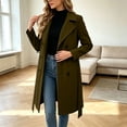 thumbnail image 5 of Vixolx Womens Long Pea Coat Classic Notched Lapel Double Breasted Wool Blend Coat with Tie Belt Side Pockets Winter Casual Office Warm Outerwear, 5 of 8