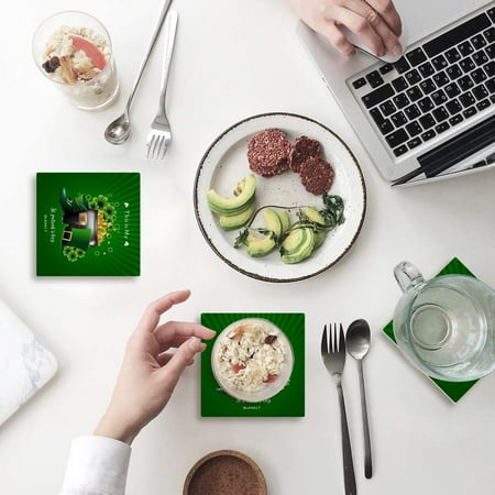 

FMSHPON Happy St. Patrick s Day Clover Set of 6 Coaster for Drinks Absorbent Ceramic Stone Coasters Cup Mat with Cork Base for Home Kitchen Room Coffee Table Bar Decor