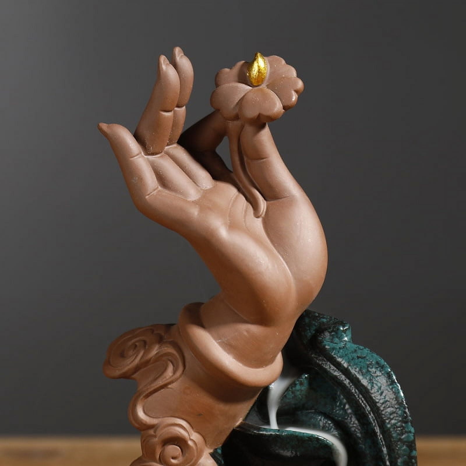 Incense Holder Zen Buddha Hand Lotus Backflow Incense Burner Incense Diffuser Waterfall Censer Incense Cones Holder Home Deco