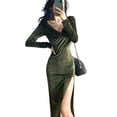 thumbnail image 4 of Laklulu - Vestido mini de fiesta sexy ajustado con escote en V y mangas, para mujer, verde, XL, 4 of 6