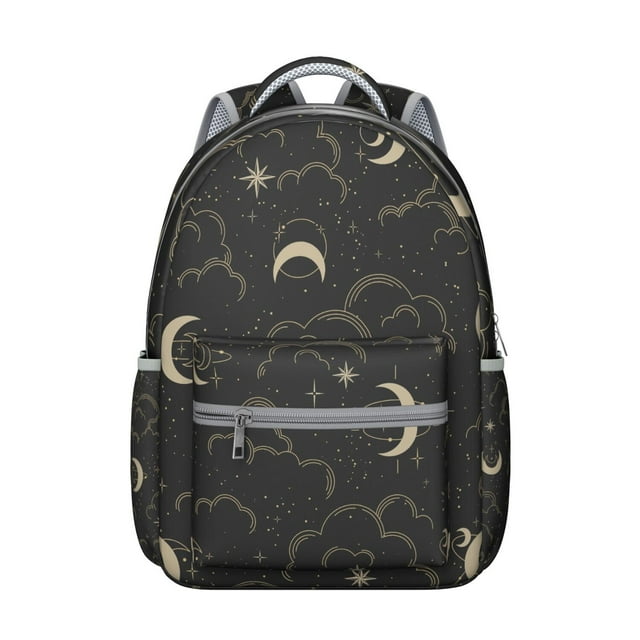 Golden Starry Night Student Backpack Durable Waterproof Composite Oxford Cloth with Gothic Celestial Print, Adjustable Straps, Breathable Padding for School and Travel