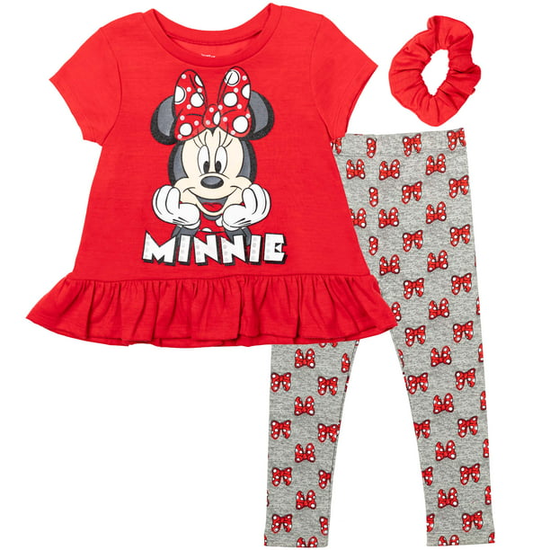 Disney Minnie Mouse Toddler Girls Ruffle T-Shirt Legging Scrunchy Set ...