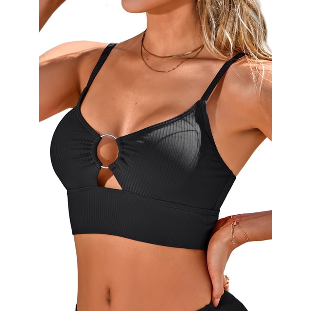 Charmo Bikini Tops for Womens Push Up Padded Swimsuit Tops Cute Long Line Bathing Suits Top