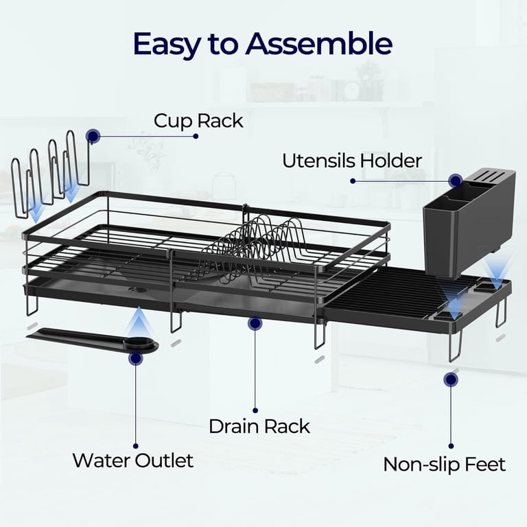 Delamu Extendable Dish Drying Rack, Stainless Steel, Black photo 6