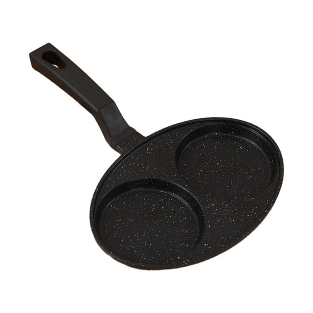 Sartén para huevos fritos de 2 agujeros, de aluminio, fácil de limpiar Negro