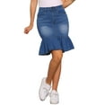 thumbnail image 4 of INSPIRE CHIC Women's Denim Bodycon Fishtails Ruffled Knee Length Jean Skirt XS Blue, 4 of 6