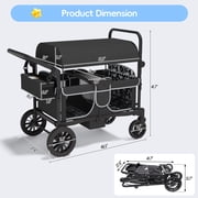 Reasea Stroller Wagon for 4 Kids,4 Seater Stroller Wagon with Adjustable Handles, 5-Point Safety Harness, Black