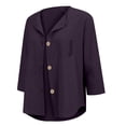 thumbnail image 2 of Nooxsoe Women's Cotton Linen Blazer Suit Jacket 3/4 Sleeve Button Down Front Plain Womens Linen Shirt Muslin Shirt Tunic Button Down Shirts for Women Tops Purple 3XL, 2 of 5