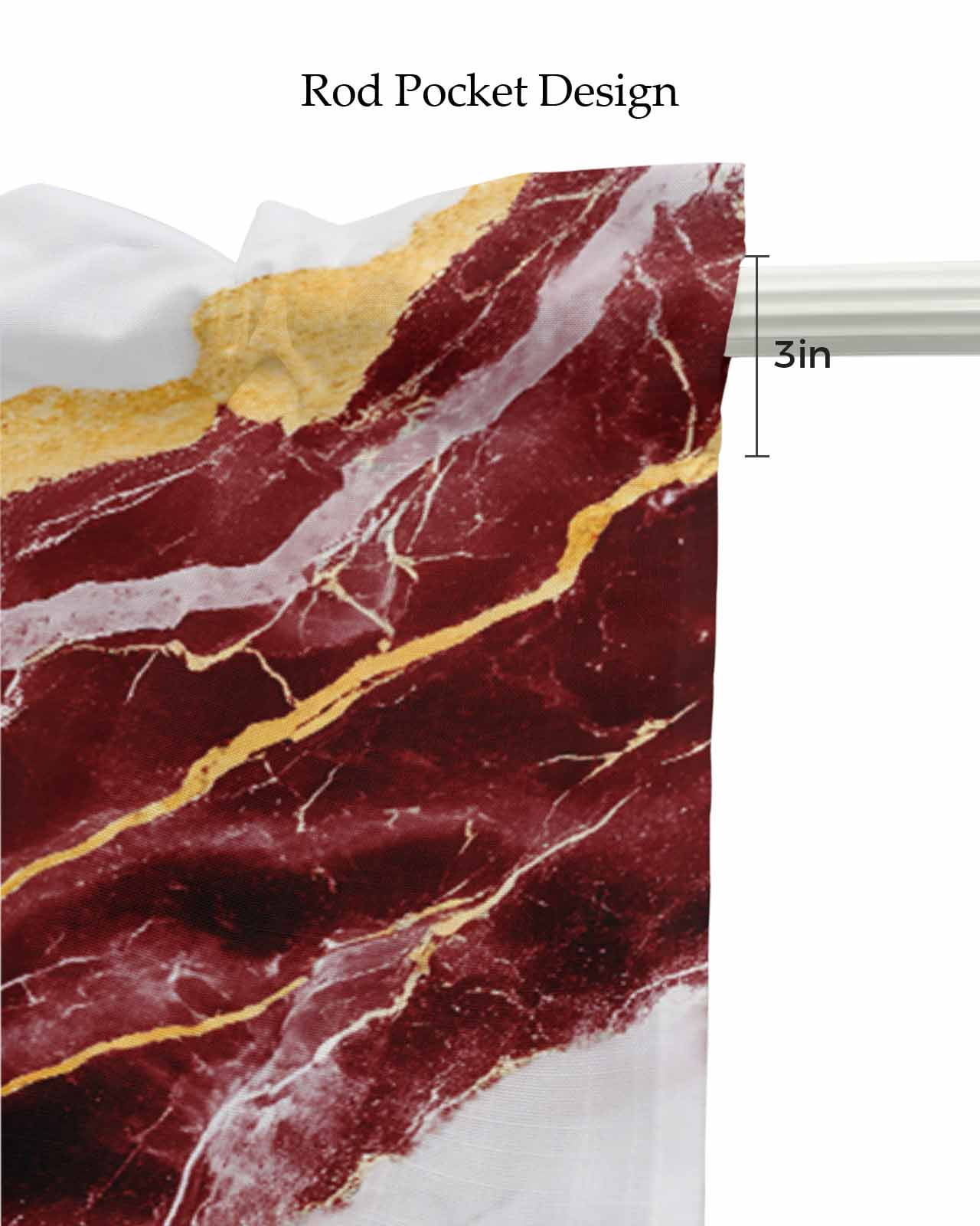 Marble Red Kitchen Valances for Windows Farmhouse Linen Window Valance Curtain for Living Room Window Treatment Gold Foil Ceramic Style Cracks Scratches Valance Rod Pocket Topper Drape, 54 x 18 Inch