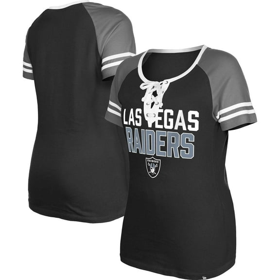 Women's New Era Black Las Vegas Raiders Raglan Lace-Up T-Shirt