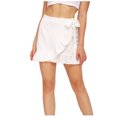 thumbnail image 2 of Idoravan Women's Basic Versatile Skirt Clearance Women Fashion Casual Solid High Waist Ruffle Lace-up Short Skirt, 2 of 5