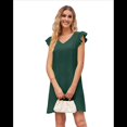 thumbnail image 3 of Robes d'Été pour Femmes Col en V Manches Courtes Robe Mini Décontractée Vert Foncé L, 3 of 8