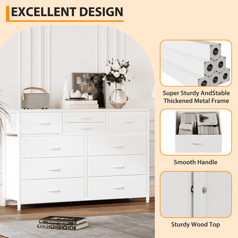 10 Drawers Fabric Dressers for Bedroom, Wood Top, Steel Frame, Modern Chest of Drawers, Lightweight Dresser with Fabric Bins for Living Room, Hallway, Wide TV Stand Dressers for 45" TV - Walmart.com 10 Drawers Fabric Dressers for Bedroom, Wood Top, Steel Frame, Modern Chest of Drawers, Lightweight Dresser with Fabric Bins for Living Room, Hallway, Wide TV Stand Dressers for 45" TV - Walmart.com