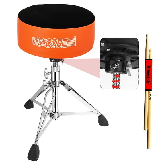 Drum Throne Stool, 5 Inch Thick Padded Round Seat, Height Adjustable Musician Chair (17-24"), Heavy Duty & Foldable with Swivel, for Drum Kit, Guitar, Piano, DJ