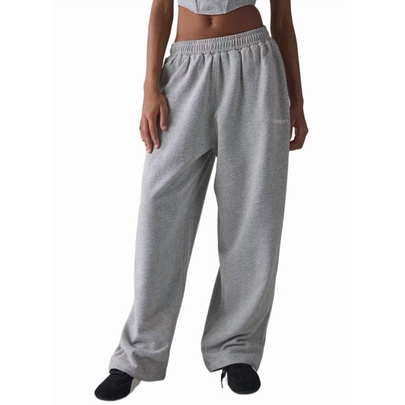 Women's Drawstring Sweatpants Low Rise Baggy Wide Leg Pants with Pockets Gray S
