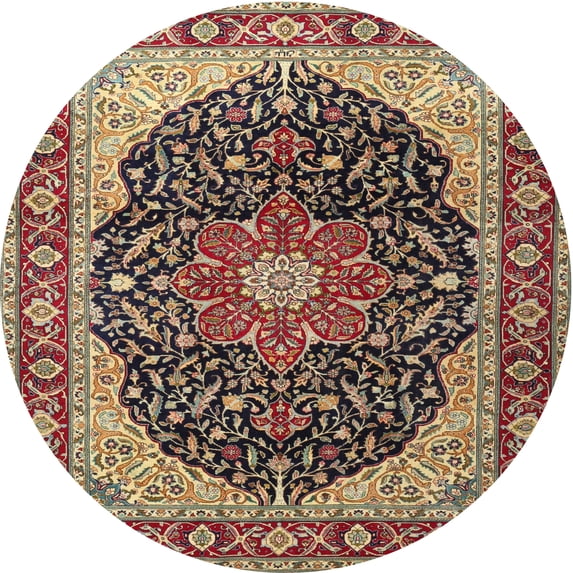 Ahgly Company Machine Washable Indoor Round Traditional Fall Leaf Brown Green Area Rugs, 3' Round