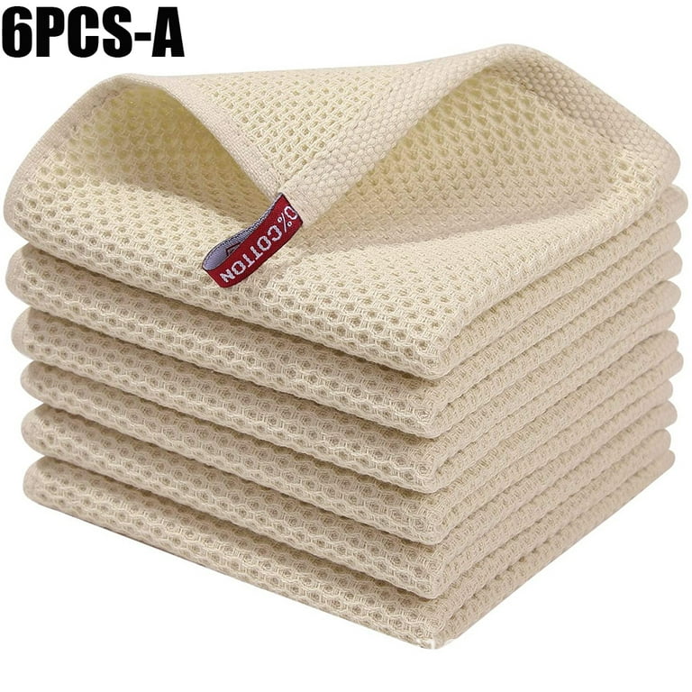 6pcs-a 100% Cotton Dish Towels, Waffle Weave Dish Drying Cloths, Quick-drying Rags, Super Soft, Absorbent, 12 inch x 12 inch