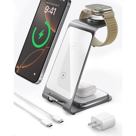 3-in-1 Wireless Charger for iPhone 16/15/14/13/12/11/X/Pro/Max, Apple Watch 10/Ultra 3/SE/9/8/7/6/5/4/3/2 & AirPods Pro 4/3/2
