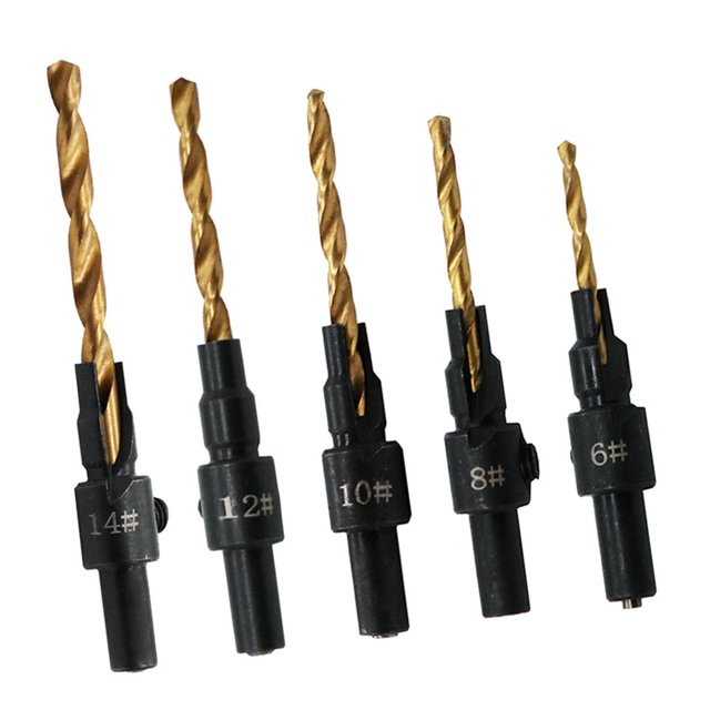 de brocas de avelnado HSS de material acero de 5 piezas, kits de ts de perforación para carpintería CUTICAT Brocas autocentrantes