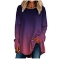thumbnail image 2 of Womens Tops Women's Casual Plus SizeLong Sleeved Round Neck Gradient Printing T-shirt Top Pullover Shirts for Women Kagetolytai Dark Purple L, 2 of 5