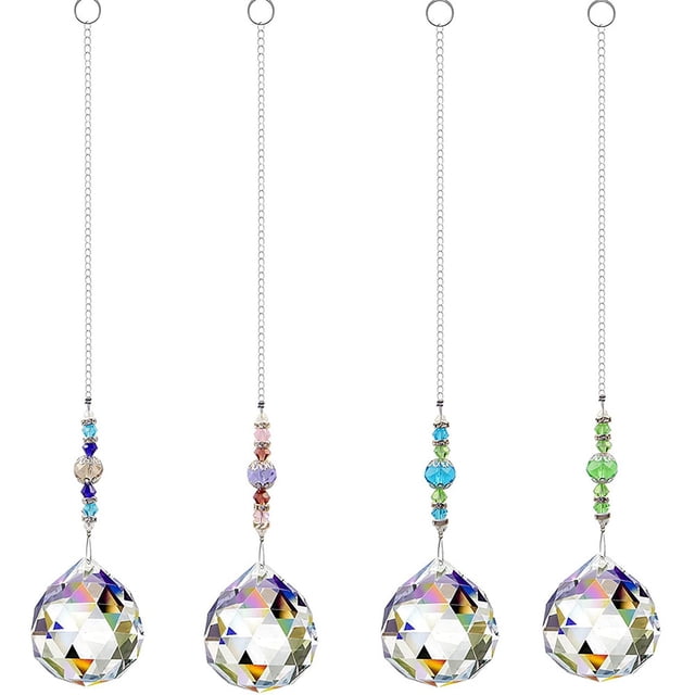 4 atrapasoles de cristal, colgantes de prisma de bola de cristal transparente de 30 mm, adorno de arcoíris para ventana, cristales para ventanas, jardín, oficina, decoración del hogar.