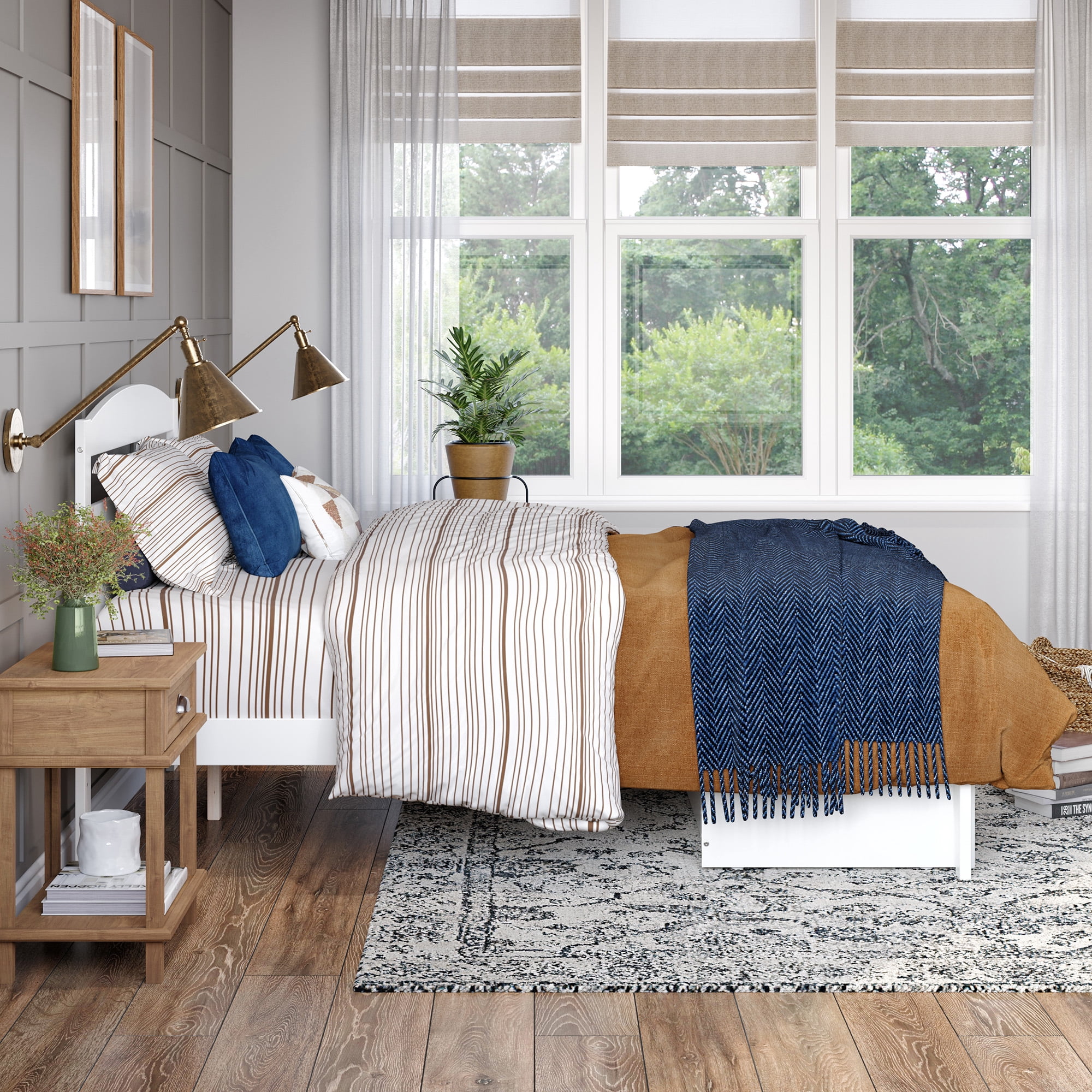 AFI Warren 14" Queen Wood Platform Bed Frame with Foot Drawer Storage, White