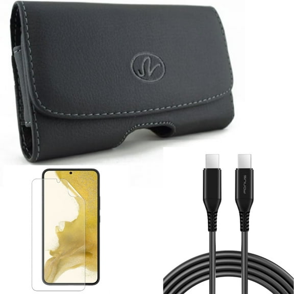 For Samsung Galaxy S21 (6.2") - Swivel Leather Case Belt Clip   Power PD Fast Charger Cord 6ft Long USB-C Cable   Anti-Glare TPU Film Matte Screen Protector